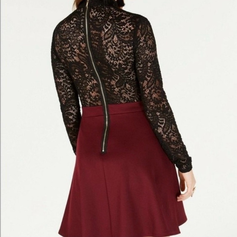 B Darlin Black and Burgundy Long Sleeve Dress - Picture 2 of 7